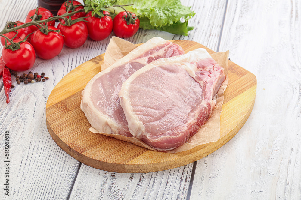 Raw pork t-bone steak for grill