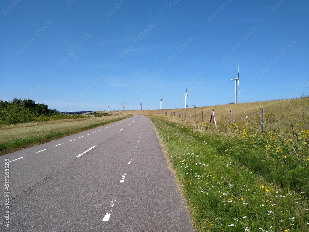 Road with windmills