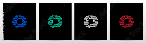Circuit Lines Nodes Forming Letter Logo Design O