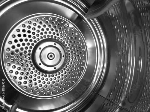 Inner chamber of clothes dryer machine, selective focus, washing machine drum