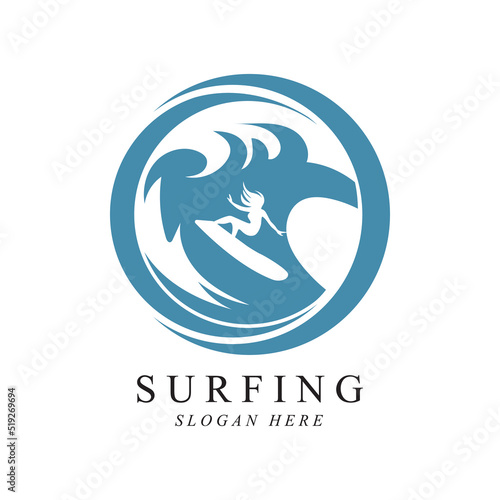 surfing logo vector template design