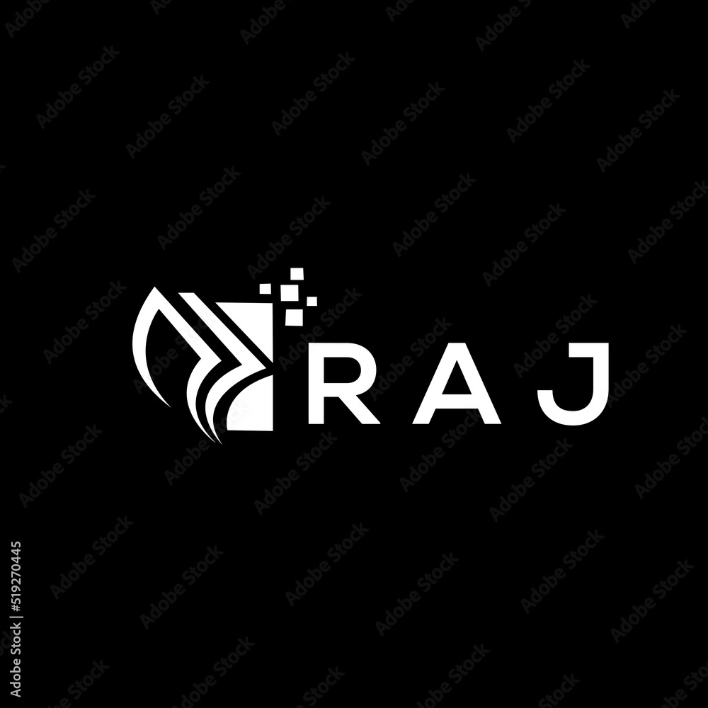 RAJ credit repair accounting logo design on Black background. RAJ creative initials Growth graph letter logo concept. RAJ business finance logo design.
 - obrazy, fototapety, plakaty 