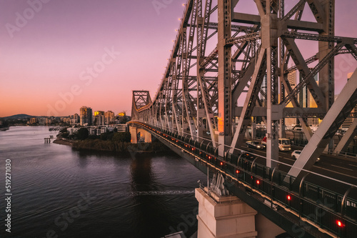 Sunrise view of the Story Bridge in Brisbane