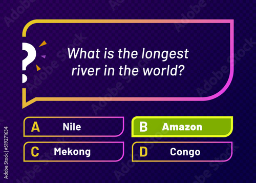 Quiz questions and test menu choice template for trivia game, vector bubble frames. Quiz multiple questions and answer options menu, UI background layout for intellectual test game