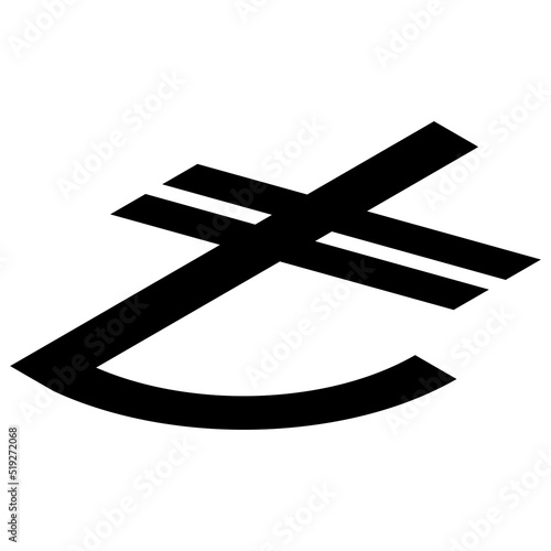 Turkish lira TRY currency sign black silhouette isometric top view isolated on white background. Currency by Central Bank of Turkey. Design element.