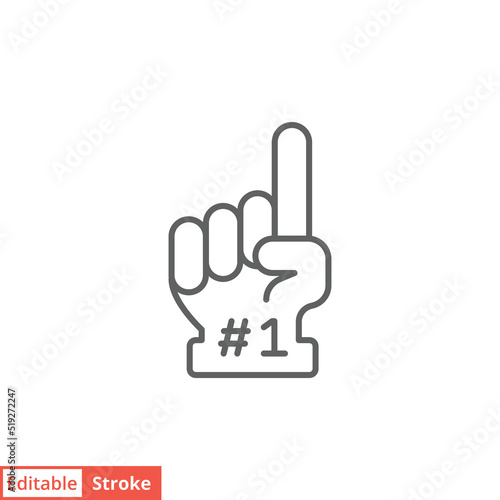 Number 1 foam glove icon. Simple outline style. Fan logo hand with finger up. Thin line vector illustration isolated on white background. Editable stroke EPS 10.