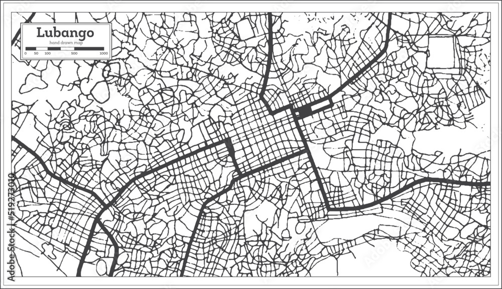Lubango Angola City Map in Black and White Color in Retro Style Isolated on White.