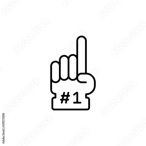 Number 1 foam glove icon. Simple outline style. Fan logo hand with finger up. Thin line vector illustration isolated on white background. EPS 10.