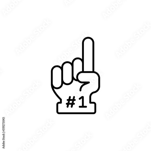 Number 1 foam glove icon. Simple outline style. Fan logo hand with finger up. Thin line vector illustration isolated on white background. EPS 10.