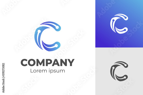 initial C letter futuristic icon symbol, abstract tech circuit board logo design