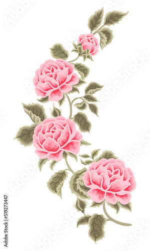 Pastel pink floral bouquet illustration with roses  peony  green leaf branches for wedding stationary  greeting card decoration  feminine and beauty elements isolated on white background