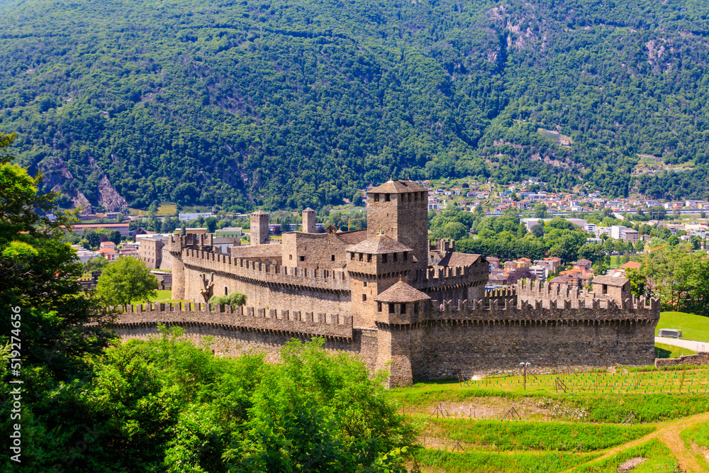 Fototapeta premium Montebello Castle in Bellinzona, Switzerland. UNESCO World Heritage Site