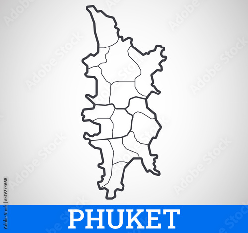 Simple outline map of Phuket, Thailand. Vector graphic illustration.