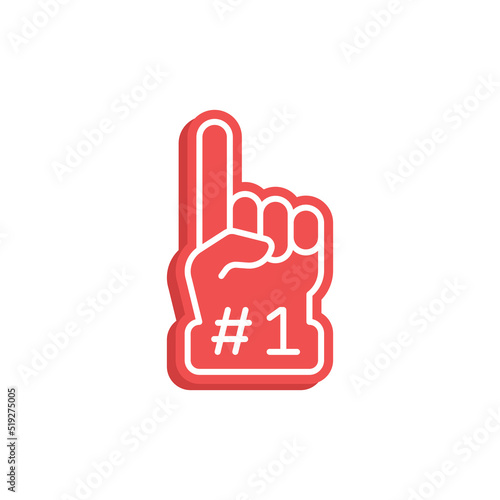 Number 1 foam glove icon. Simple flat style. Fan logo hand with finger up. Vector illustration isolated on white background. EPS 10.