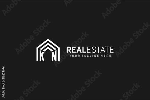 Letter KN house roof shape logo, creative real estate monogram logo style