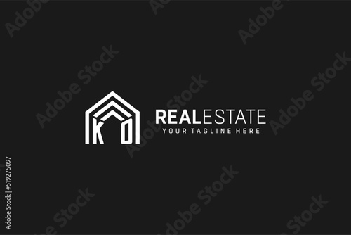 Letter KO house roof shape logo, creative real estate monogram logo style
