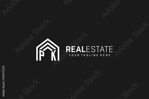Letter PK house roof shape logo, creative real estate monogram logo style