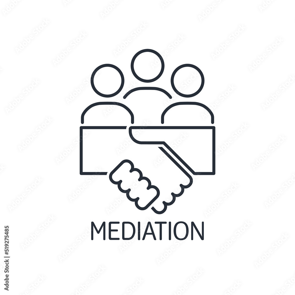 Concept of negotiation arbitration mediation. Mediator service. Vector linear icon isolated on white background. Concept of negotiation arbitration mediation. Mediator service. Vector linear icon isolated on white background.