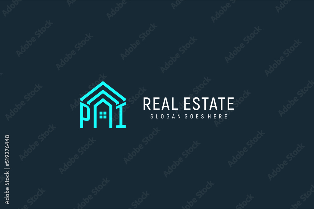 Initial letter PI roof logo real estate with creative and modern logo style - obrazy, fototapety, plakaty 
