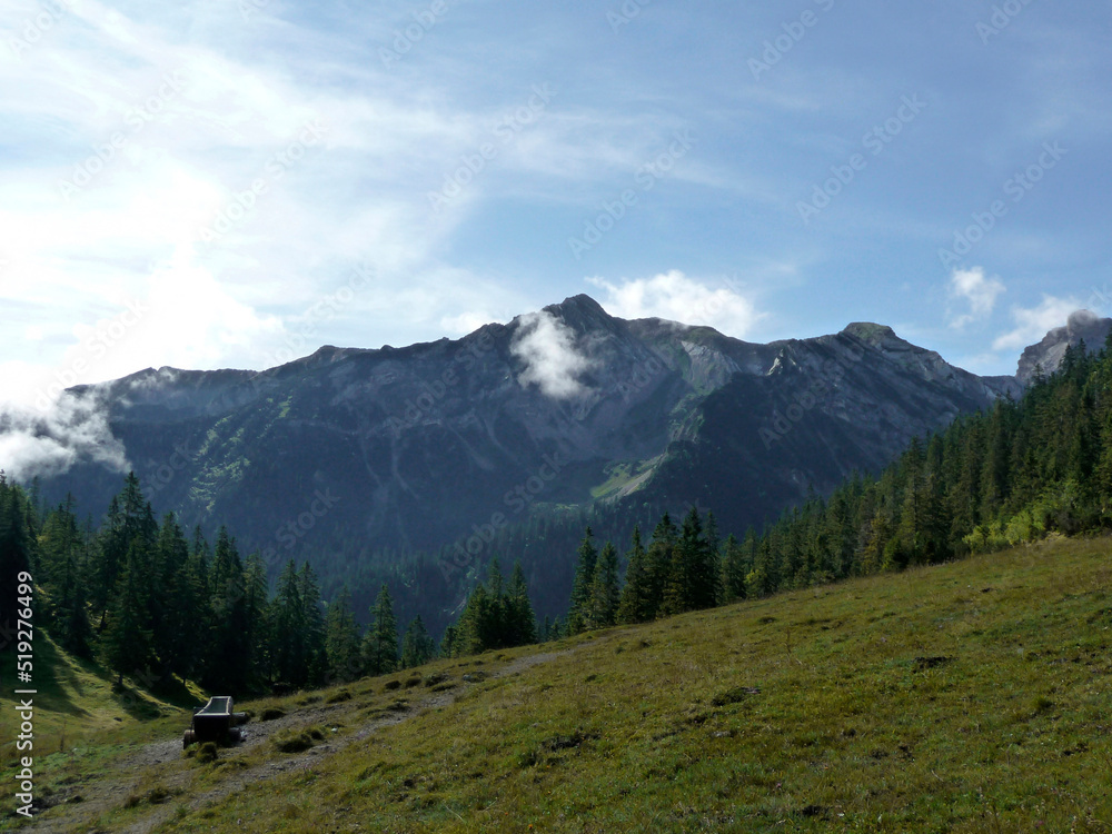 Mountain hiking tour to Soiernspitze mountain, Bavaria, Germany