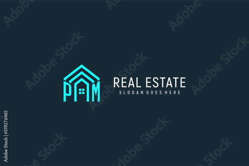 Initial letter PM roof logo real estate with creative and modern logo style