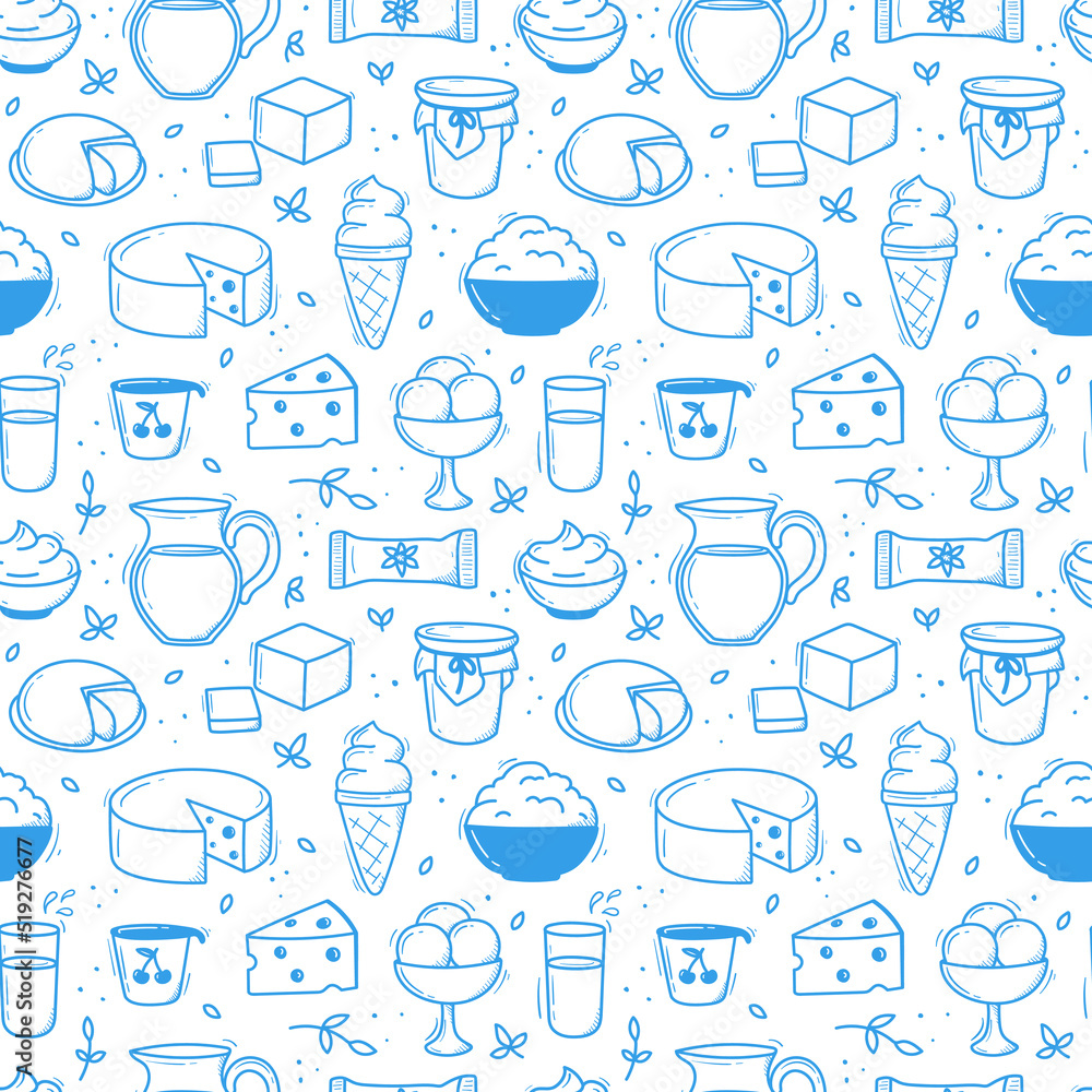 Pattern doodle dairy products background Pattern doodle dairy products background