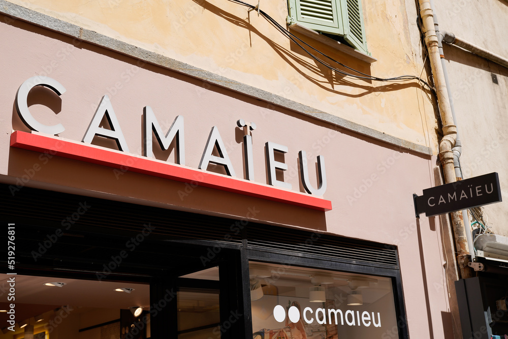 Camaieu logo and sign text of brand store Camaïeu of french clothing  boutique for fashion women shop Photos | Adobe Stock