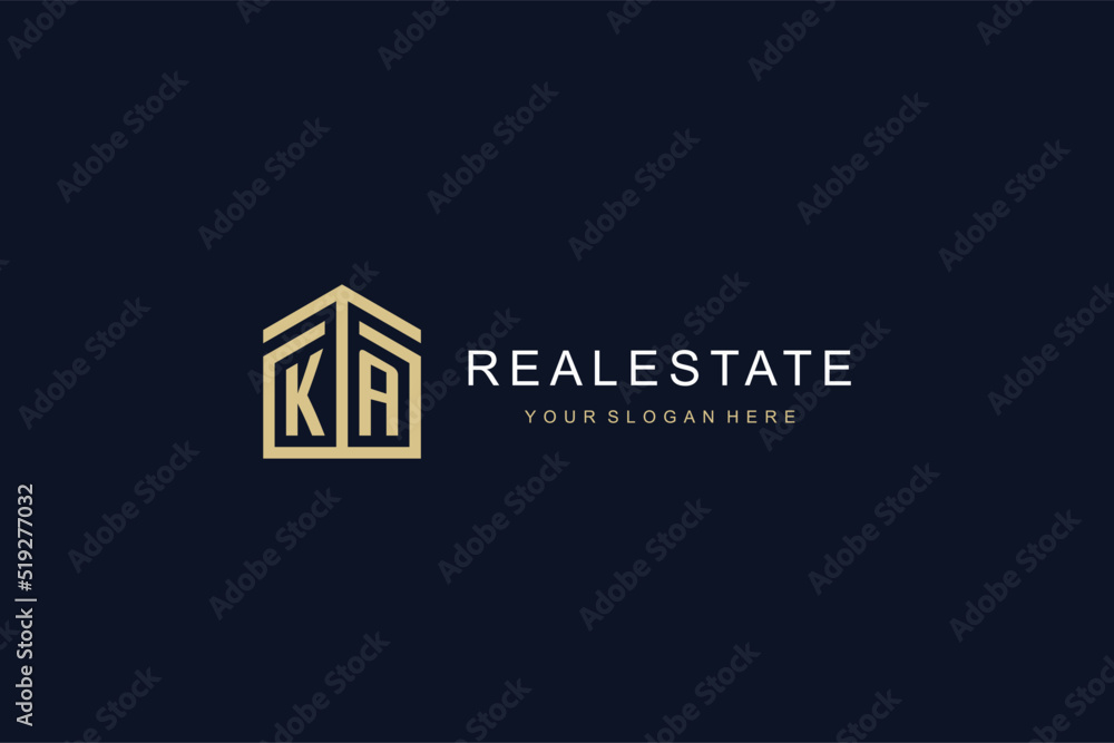 Letter KA with simple home icon logo design, creative logo design for mortgage real estate - obrazy, fototapety, plakaty 