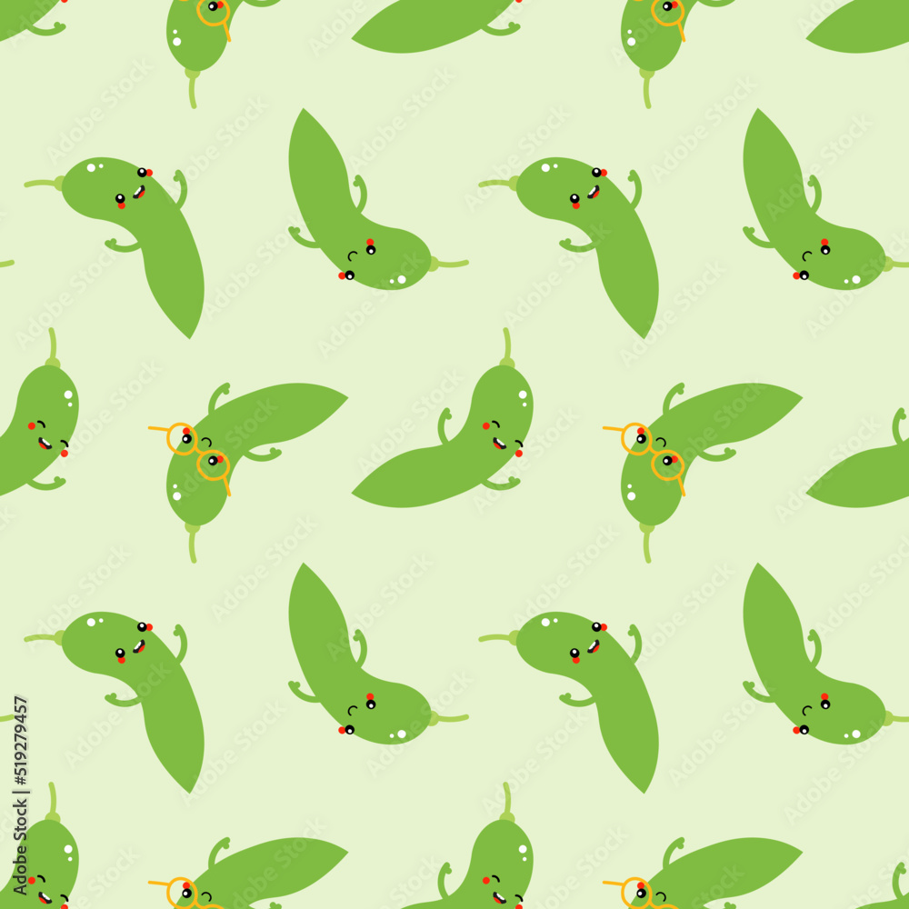 Cute edamame, green soy beans cartoon style characters vector seamless pattern background for healthy food, snack design.
Cute edamame, green soy beans cartoon style characters vector seamless pattern background for healthy food, snack design.