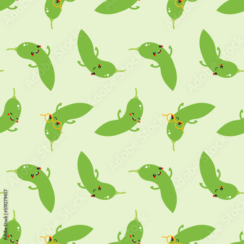 Cute edamame  green soy beans cartoon style characters vector seamless pattern background for healthy food  snack design. 