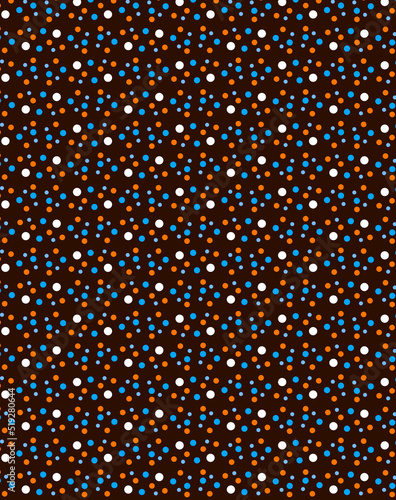 Simple cute white  blue and orange polka dots on a black background
