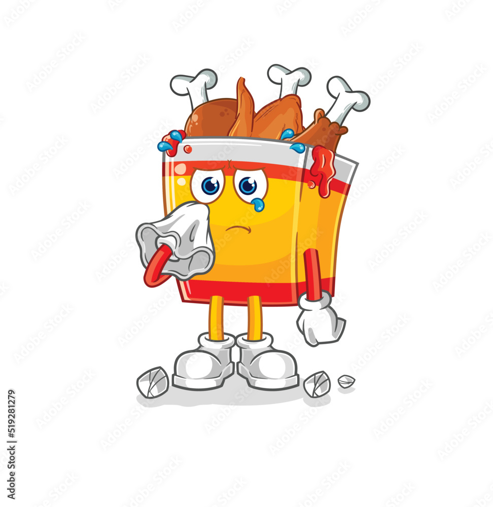 fried chicken cry with a tissue. cartoon mascot vector fried chicken cry with a tissue. cartoon mascot vector