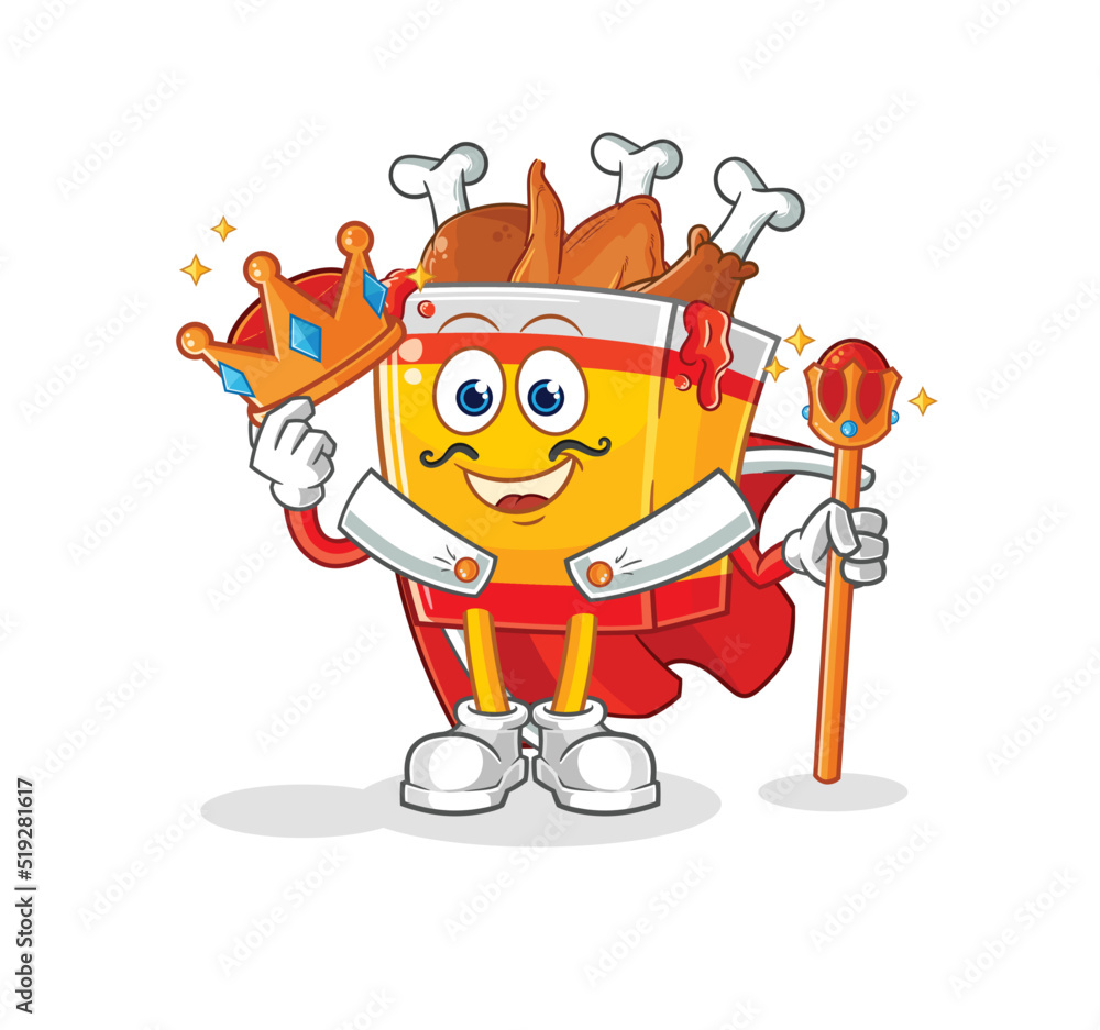 Obraz premium fried chicken king vector. cartoon character