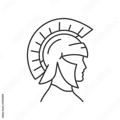 Spartan helmet line icon on white background. Editable stroke.