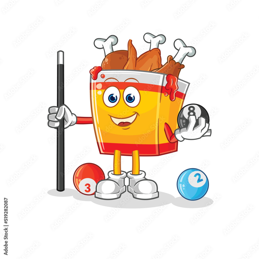 Fototapeta premium fried chicken plays billiard character. cartoon mascot vector