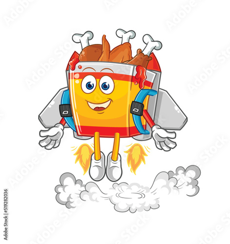 fried chicken with jetpack mascot. cartoon vector