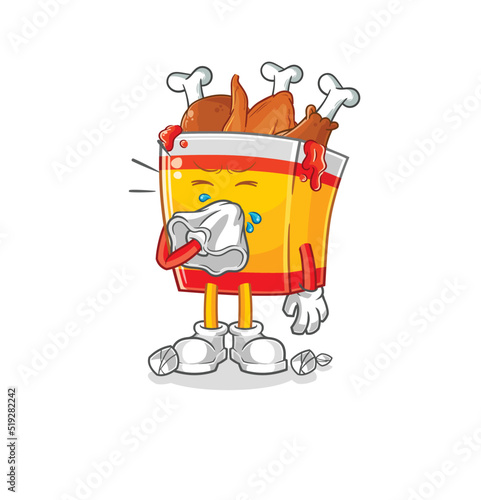 fried chicken blowing nose character. cartoon mascot vector