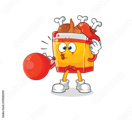 fried chicken pantomime blowing balloon. cartoon mascot vector