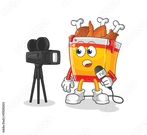 fried chicken tv reporter cartoon. cartoon mascot vector