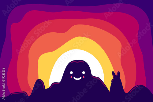 Cute Posing Mountain Background Flat Design Illustration