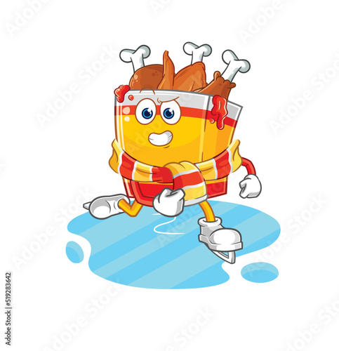 fried chicken ice skiing cartoon. character mascot vector