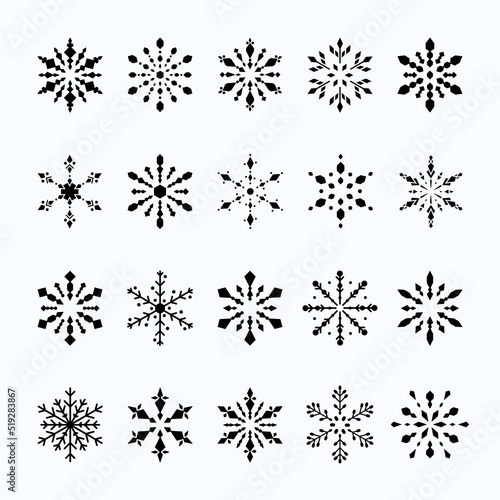 christmas snowflake set cute style black color isolated on background for greeting cards, animation, printing, party poster, banner, promotion, web design, decoration. Vector 10 eps