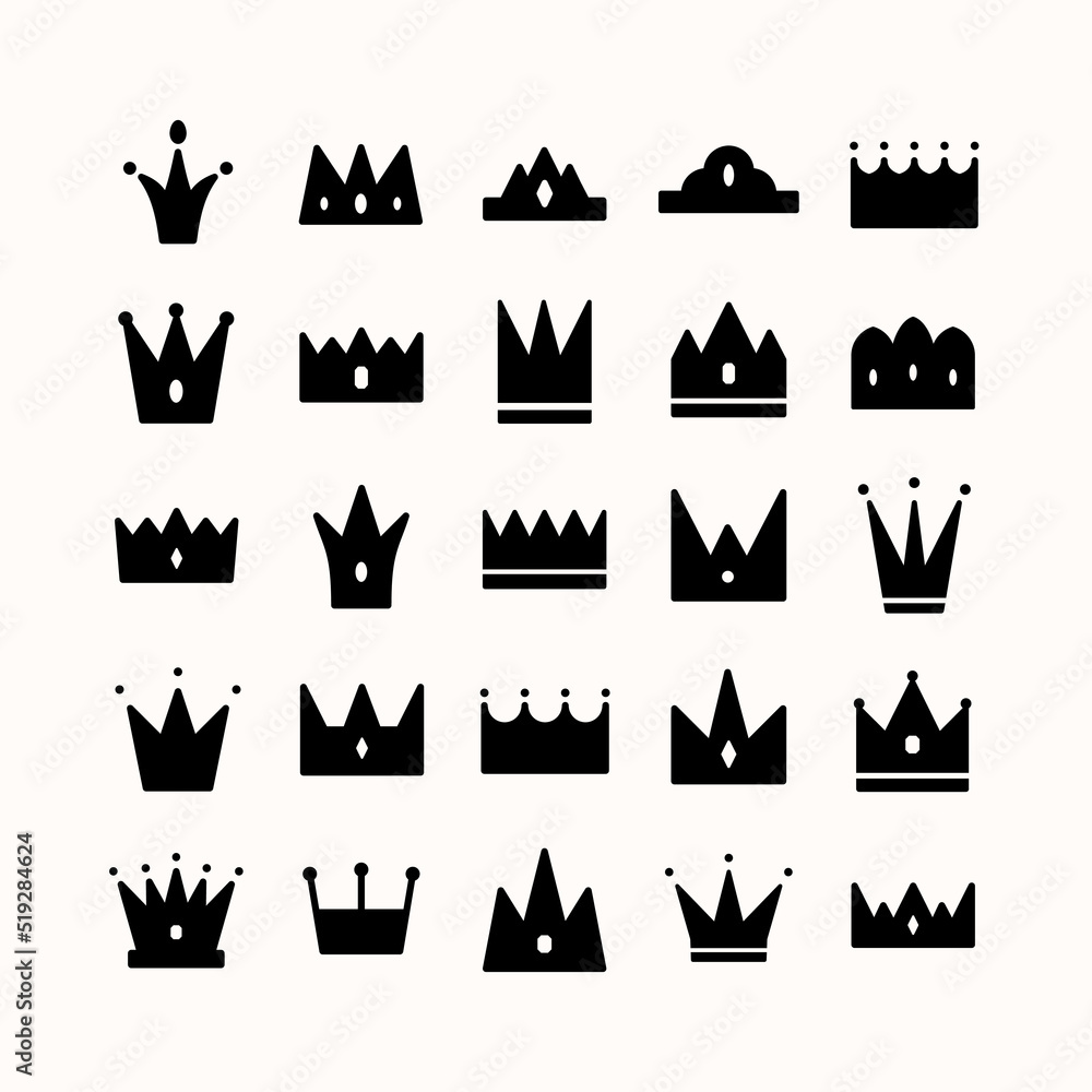 Vector crown icon set flat style isolated on white background for queen logotype, princess diadem symbol, doodle illustration, pop art element, beauty and fashion shopping concept.10 eps Vector crown icon set flat style isolated on white background for queen logotype, princess diadem symbol, doodle illustration, pop art element, beauty and fashion shopping concept.10 eps