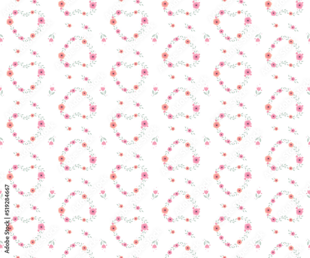 Romantic pink flowers on a white background. Vector illustration. Floral ornament for textile, fabric, wallpaper, surface design.