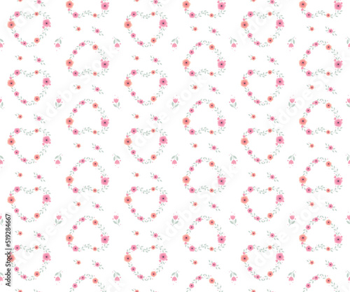 Romantic pink flowers on a white background. Vector illustration. Floral ornament for textile, fabric, wallpaper, surface design.