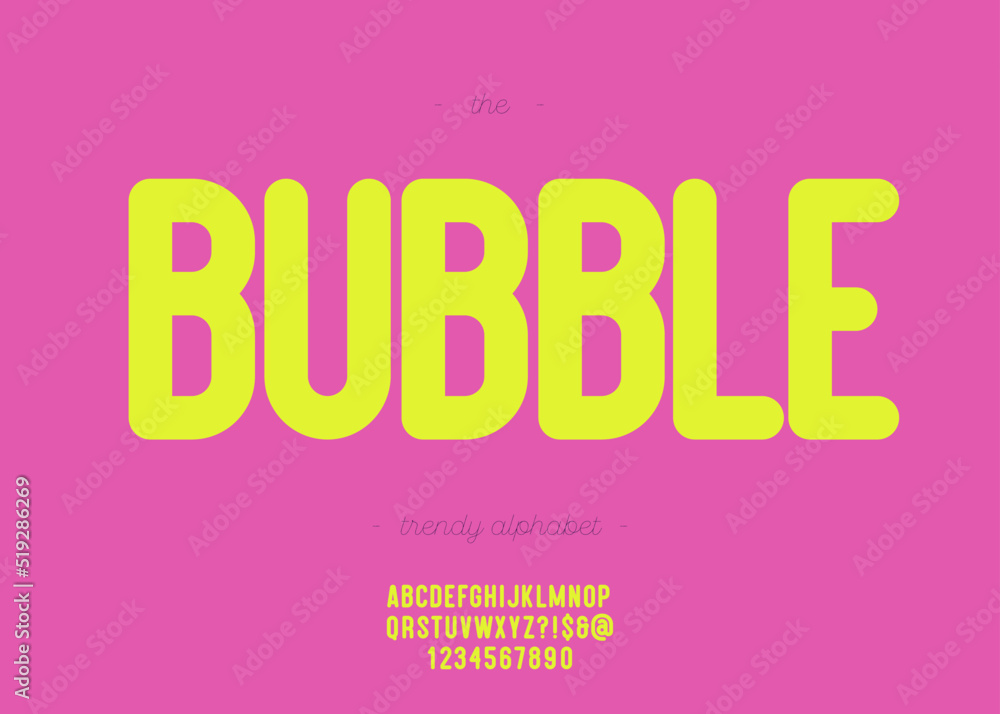 Vector bubble font bold modern typography style for t shirt, racing, game, promotion, poster, decoration, sale banner, printing on fabric. Cool alphabet. Trendy typeface. 10 eps Vector bubble font bold modern typography style for t shirt, racing, game, promotion, poster, decoration, sale banner, printing on fabric. Cool alphabet. Trendy typeface. 10 eps