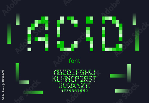 vector acid font style for party poster, book, t shirt, flier, decoration, card, sale banner, printing on fabric, industrial. Cool typeface. Trendy alphabet. 10 eps