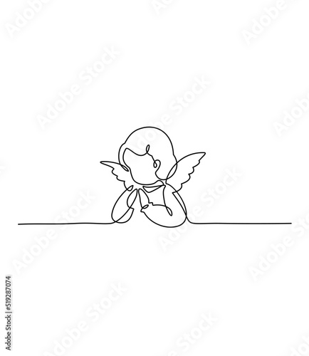 Angel. Continuous line art drawing vector illustration.