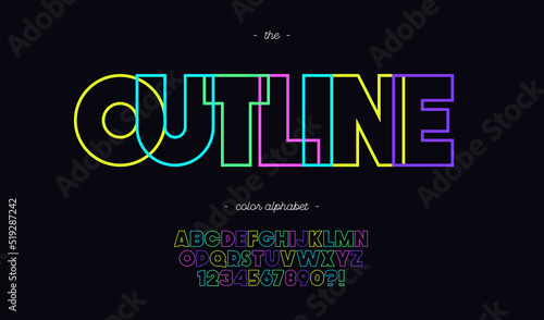 Vector outline font neon style for banner, infographics, motion graphic, party poster, book, music, t shirt, flyer, decoration, printing, industrial. Cool typeface. Trendy alphabet. 10 eps