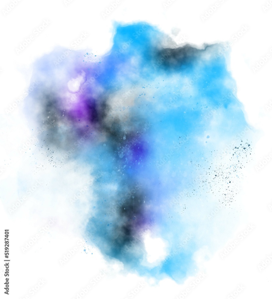 abstract watercolor background with watercolor splashes. Multicolor watercolor stains brushes in white background. blue powder splash. 